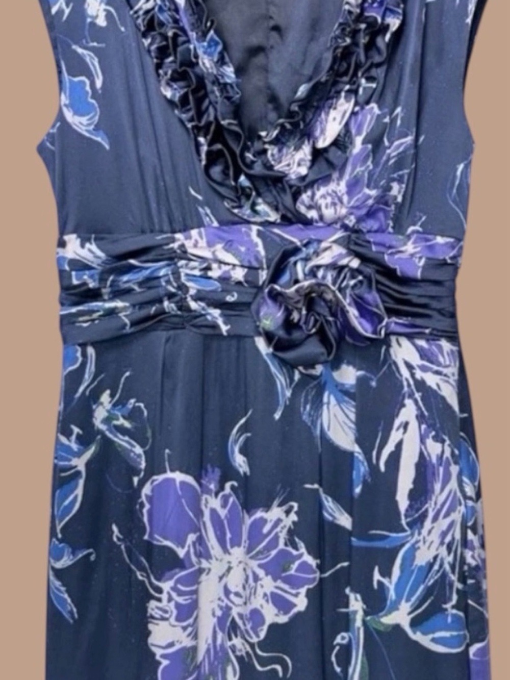 ECI NY Silk Satin Floral Rosette Dress 8 Midnight Blue Y2K Dark Fairy Whimsigoth - Picture 6 of 12